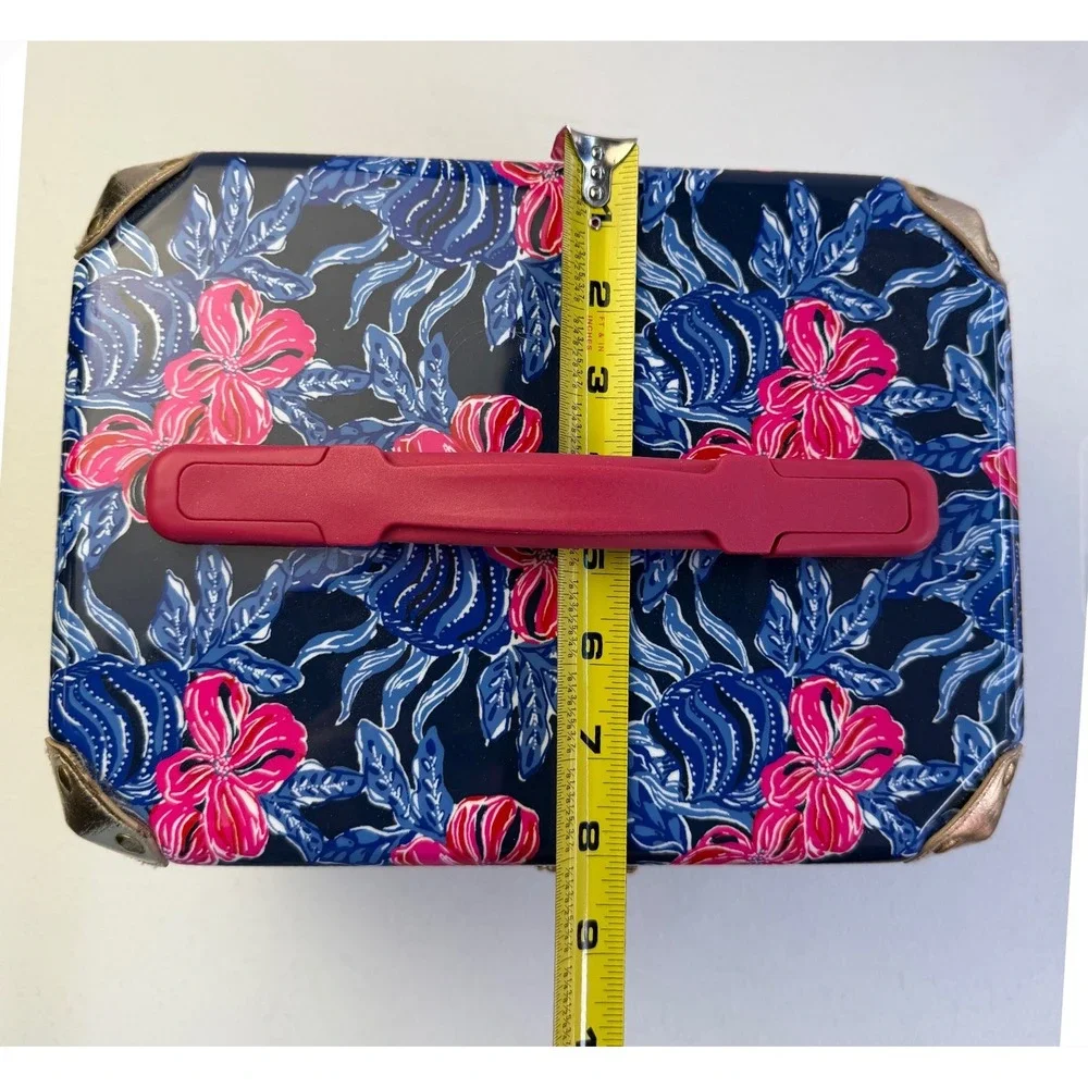 Lilly Pulitzer Hard Shell Train Case Navy Pink Floral Vanity Travel Makeup Bag